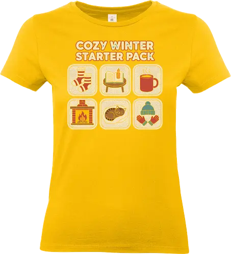 Cozy Winter Starter Pack - cozy winter starter pack, hygge t-shirt, winter aesthetic, cozy vibes shirt, cat lover gift, fireplace graphic tee, warm socks apparel, book and candle shirt, reading lover t-shirt, winter comfort, cold weather top, cute cat design, knit socks design, mittens and hat shirt, warm drink tee, winter graphic, holiday season, snuggle shirt, indoor activities - Standard T-Shirt (Frauen)