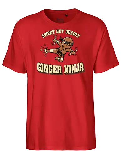 Sweet But Deadly Ginger Ninja - ginger ninja, sweet but deadly, gingerbread man shirt, funny christmas pun, ninja t-shirt, martial arts humor, christmas cookie, candy cane nunchaku, karate shirt, fighter graphic tee, baking pun, unique holiday apparel, christmas humor, warrior cookie, sweet and deadly, holiday fighter, food pun shirt, retro style christmas, gingerbread man ninja - Fairtrade T-Shirt
