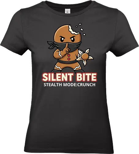 Silent Bite - Stealth Mode: Crunch" Funny Gingerbread Ninja T-Shirt - silent bite, stealth mode crunch, funny gingerbread ninja, shuriken cookie, christmas humor, ninja t-shirt, martial arts parody, secret agent cookie, food pun apparel, bite me shirt, unique graphic tee, stealth mode shirt, gingerbread man humor, cookie lover gift, crunchy humor, sweet assassin, ninja cookie design - Standard T-Shirt (Frauen)