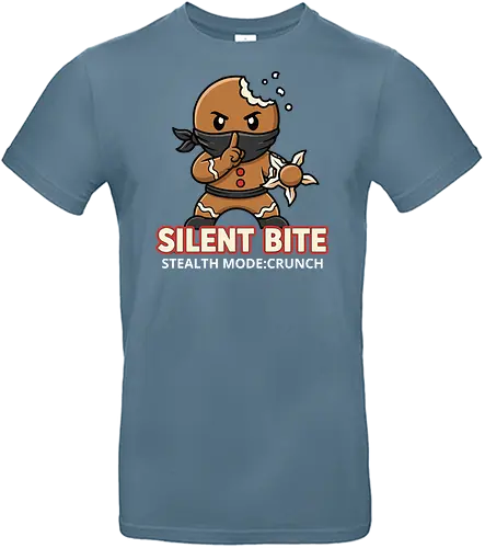Silent Bite - Stealth Mode: Crunch" Funny Gingerbread Ninja T-Shirt - silent bite, stealth mode crunch, funny gingerbread ninja, shuriken cookie, christmas humor, ninja t-shirt, martial arts parody, secret agent cookie, food pun apparel, bite me shirt, unique graphic tee, stealth mode shirt, gingerbread man humor, cookie lover gift, crunchy humor, sweet assassin, ninja cookie design - Standard T-Shirt