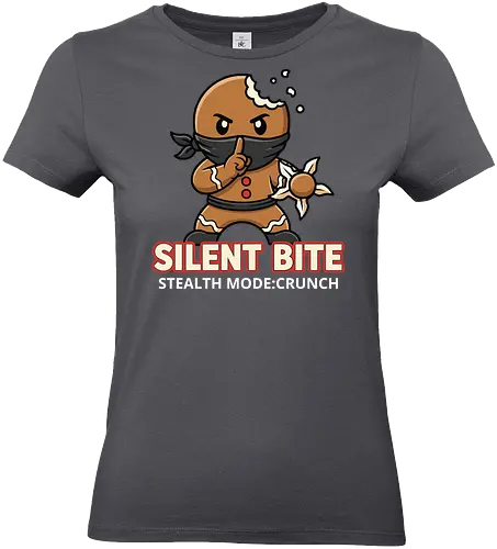 Silent Bite - Stealth Mode: Crunch" Funny Gingerbread Ninja T-Shirt - silent bite, stealth mode crunch, funny gingerbread ninja, shuriken cookie, christmas humor, ninja t-shirt, martial arts parody, secret agent cookie, food pun apparel, bite me shirt, unique graphic tee, stealth mode shirt, gingerbread man humor, cookie lover gift, crunchy humor, sweet assassin, ninja cookie design - Standard T-Shirt (Frauen)