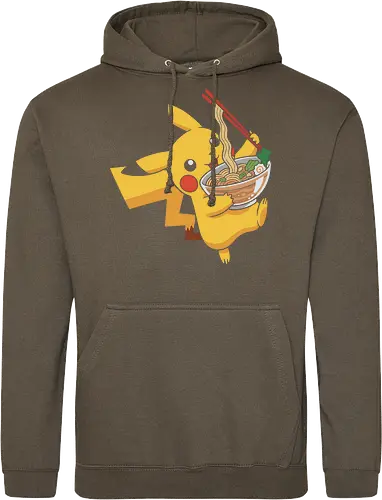 Mouse Ramen Run - Mouse, ramen, Pocket, anime shirt, Japanese food, noodle bowl, electric type, manga, video game, kawaii, cute pokemon, food lover, foodie apparel, ramen tshirt, pikachu art, vector graphic, gaming shirt, geek apparel, chopsticks - Standard Hoodie