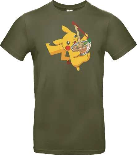 Mouse Ramen Run - Mouse, ramen, Pocket, anime shirt, Japanese food, noodle bowl, electric type, manga, video game, kawaii, cute pokemon, food lover, foodie apparel, ramen tshirt, pikachu art, vector graphic, gaming shirt, geek apparel, chopsticks - Standard T-Shirt