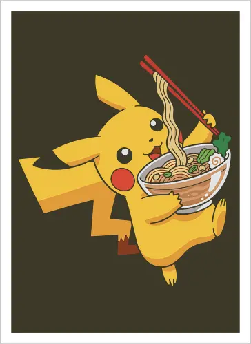 Mouse Ramen Run - Mouse, ramen, Pocket, anime shirt, Japanese food, noodle bowl, electric type, manga, video game, kawaii, cute pokemon, food lover, foodie apparel, ramen tshirt, pikachu art, vector graphic, gaming shirt, geek apparel, chopsticks - Kunstdruck