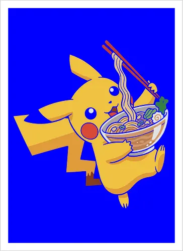 Mouse Ramen Run - Mouse, ramen, Pocket, anime shirt, Japanese food, noodle bowl, electric type, manga, video game, kawaii, cute pokemon, food lover, foodie apparel, ramen tshirt, pikachu art, vector graphic, gaming shirt, geek apparel, chopsticks - Kunstdruck