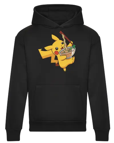 Mouse Ramen Run - Mouse, ramen, Pocket, anime shirt, Japanese food, noodle bowl, electric type, manga, video game, kawaii, cute pokemon, food lover, foodie apparel, ramen tshirt, pikachu art, vector graphic, gaming shirt, geek apparel, chopsticks - Heavyweight Hoodie