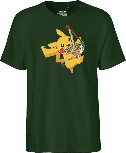 Mouse Ramen Run - Mouse, ramen, Pocket, anime shirt, Japanese food, noodle bowl, electric type, manga, video game, kawaii, cute pokemon, food lover, foodie apparel, ramen tshirt, pikachu art, vector graphic, gaming shirt, geek apparel, chopsticks - Fairtrade T-Shirt