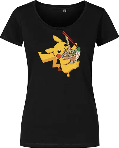 Mouse Ramen Run - Mouse, ramen, Pocket, anime shirt, Japanese food, noodle bowl, electric type, manga, video game, kawaii, cute pokemon, food lover, foodie apparel, ramen tshirt, pikachu art, vector graphic, gaming shirt, geek apparel, chopsticks - Damen T-Shirt