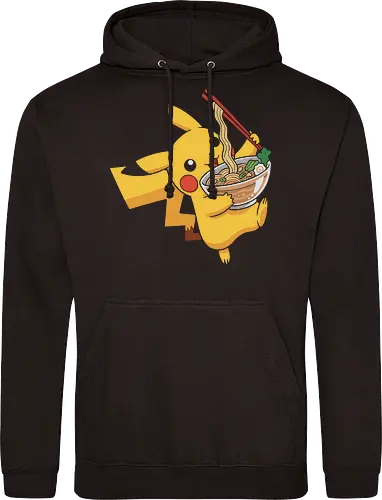 Mouse Ramen Run - Mouse, ramen, Pocket, anime shirt, Japanese food, noodle bowl, electric type, manga, video game, kawaii, cute pokemon, food lover, foodie apparel, ramen tshirt, pikachu art, vector graphic, gaming shirt, geek apparel, chopsticks - Standard Hoodie