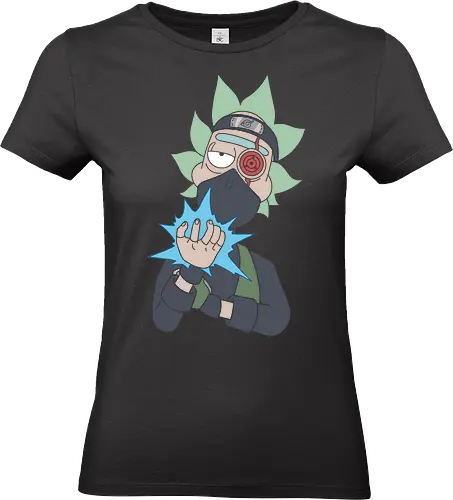 Rick Hatake: Chidori & Chill - Rick and Morty, Shinobi, Kakashi, crossover, anime mashup, Rick Sanchez, Chidori, Sharingan, Hidden Leaf, Konoha, sensei, geek apparel, cartoon, adult swim, ninja, science fiction, anime shirt, weeb, parody, fan art - Standard T-Shirt (Frauen)