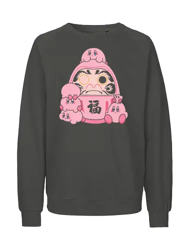 Pink Daruma Doll of Fortune - Pink, Daruma, Japanese doll, good luck, fortune, Fuku, pink, kawaii, cute, video game, gamer, Super Smash Bros, anime, traditional Japan, pop culture, perseverance, aesthetic - Fairtrade Sweatshirt