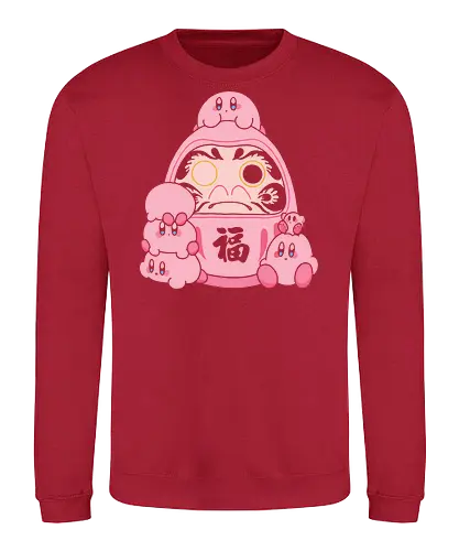 Pink Daruma Doll of Fortune - Pink, Daruma, Japanese doll, good luck, fortune, Fuku, pink, kawaii, cute, video game, gamer, Super Smash Bros, anime, traditional Japan, pop culture, perseverance, aesthetic - Sweatshirt