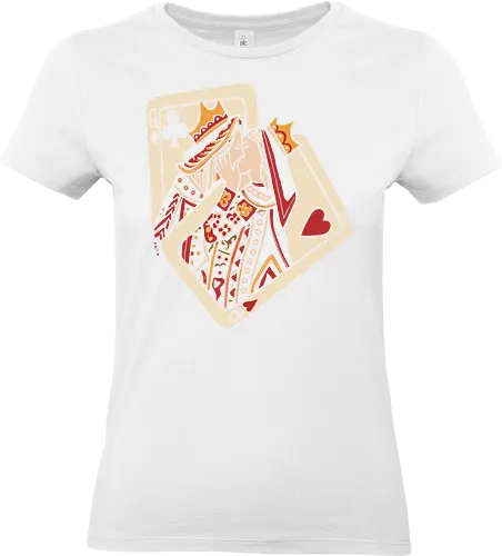 Royal Flush Romance - King and Queen, playing cards, poker, romance, love, couple shirt, royal flush, card game, kiss, embrace, casino, vintage art, heart suit, club suit, stylized illustration, aesthetic, gambling, deck of cards - Standard T-Shirt (Frauen)
