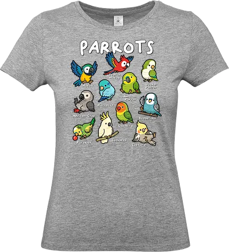 Parrots of the World - parrots, african grey, amazon parrot, bird, birds, budgerigar, cockatiel, cockatoo, lovebird, macaw, parakeet, parrot, parrotlet, quaker parrot, scarlet macaw - Standard T-Shirt (Frauen)