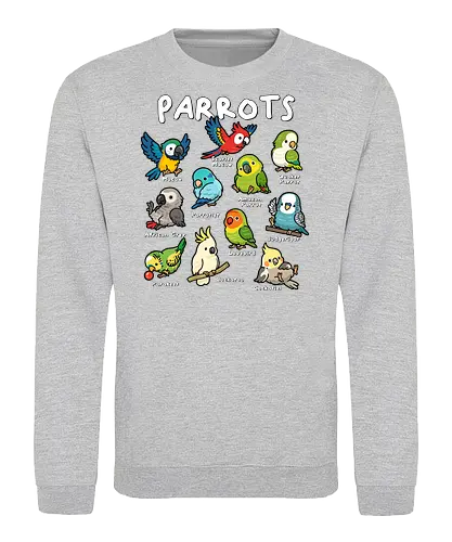 Parrots of the World - parrots, african grey, amazon parrot, bird, birds, budgerigar, cockatiel, cockatoo, lovebird, macaw, parakeet, parrot, parrotlet, quaker parrot, scarlet macaw - Sweatshirt