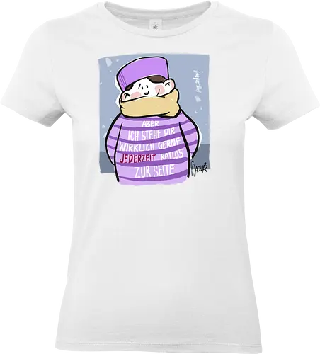 Aber ich stehe dir wirklich gerne jederzeit ratlos zur Seite! - Ringelpullisprüche, Ringeldinger, streifenweise, Spruch, Weisheit, Motivation, Ringelpulli, SprücheShirt, Cartoon Illustration, Statement, Handgezeichnet, Humor, Selbstironie, Streifenpulli, Spruchshirt, deutsch - Standard T-Shirt (Frauen)