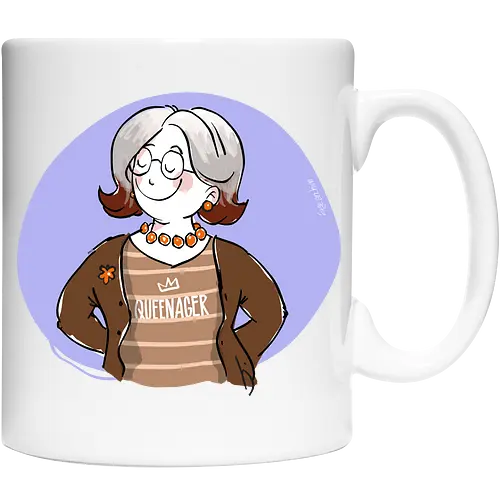 Queenager - Ringelpullisprüche, Ringeldinger, streifenweise, Spruch, Weisheit, Motivation, Ringelpulli, SprücheShirt, Cartoon Illustration, Statement, Handgezeichnet, Humor, Selbstironie, Streifenpulli, Spruchshirt, deutsch - Keramiktasse