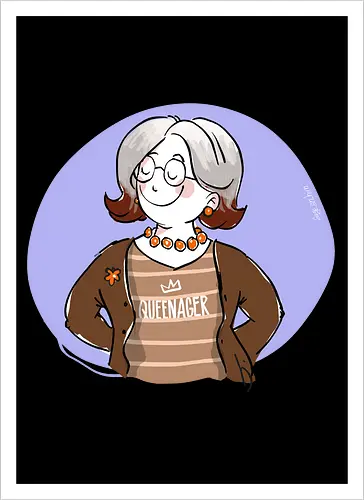 Queenager - Ringelpullisprüche, Ringeldinger, streifenweise, Spruch, Weisheit, Motivation, Ringelpulli, SprücheShirt, Cartoon Illustration, Statement, Handgezeichnet, Humor, Selbstironie, Streifenpulli, Spruchshirt, deutsch - Kunstdruck