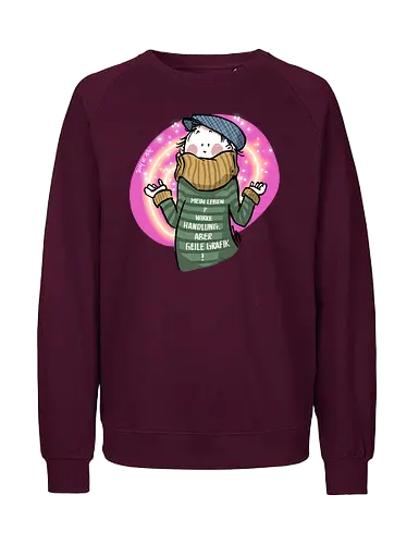 Mein Leben? - Ringelpullisprüche, Ringeldinger, streifenweise, Spruch, Weisheit, Motivation, Ringelpulli, SprücheShirt, Cartoon Illustration, Statement, Handgezeichnet, Humor, Selbstironie, Streifenpulli, Spruchshirt, deutsch - Fairtrade Sweatshirt