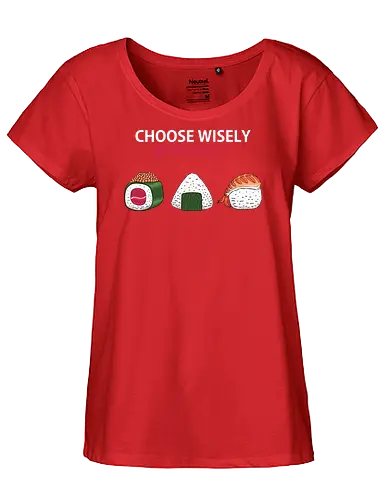 Choose Wisely Sushi Trio - japanese food, food, food lover, foodie, funny, humor, japan, japanese, minimal, minimalism, onigiri, rice, snack, sushi, sushi roll - Fairtrade Girl Shirt