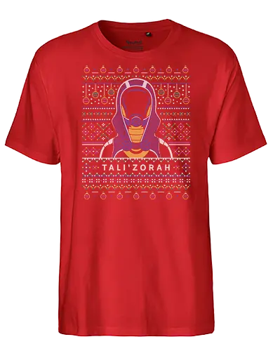 Tali Zorah Ugly Sweater - mass effect, n7, commander shepard, ssv normandy, systems alliance, garrus vakarian, tali zorah, video game, gaming, gamer, urdnot wrex, mordin solus, jaal ama darav, liara t soni, ugly christmas sweater, spectre - Fairtrade T-Shirt