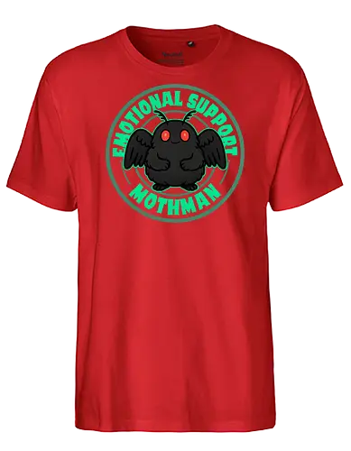 Emotional Support Mothman - mothman, cryptid, folklore, paranormal, urban legend, Paranormal, mothman sightings, creepy art, mystery, night creature - Fairtrade T-Shirt