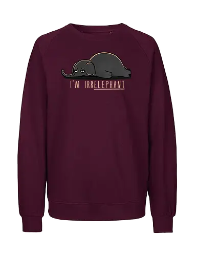 Unhappy Elephant - elephant art, elephant gifts, elephant lover, elephant design, cute elephant, elephant illustration, funny elephant, wildlife art, elephant print, nature lover, smentalhealth, depressionart, sadart, emo, mood, anxiety, darkhumor, selfcare, feelings, arttherapy - Fairtrade Sweatshirt