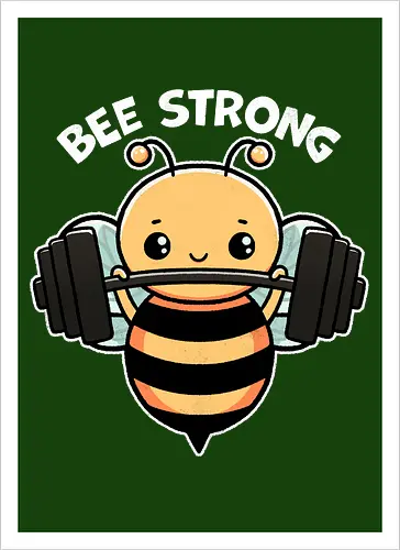 Bee Strong - bees, honey, pollinator, nature, wildlife, insect, bee art, bee lover, beekeeping, flowers, fitness, workout, health, exercise, bodybuilding, gymwear, motivational, cardio, personaltraining, yoga - Kunstdruck