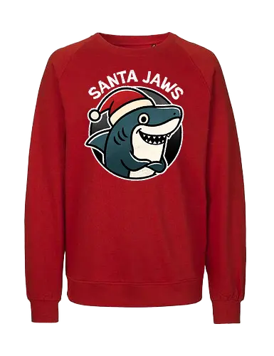 Santa Jaws - Santa, Jaws, shark art, cool shark designs, shark lover, ocean theme, marine life, shark gifts, funny, shark - Fairtrade Sweatshirt