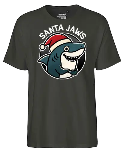 Santa Jaws - Santa, Jaws, shark art, cool shark designs, shark lover, ocean theme, marine life, shark gifts, funny, shark - Fairtrade T-Shirt