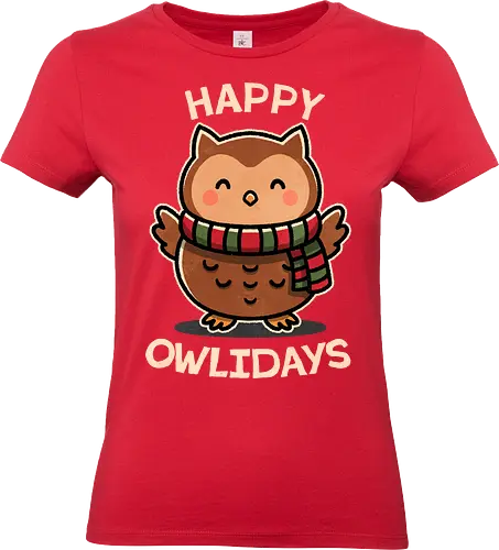 Happy Owlidays - owl, pun, holiday, xmas, christmas gifts, festive, winter, christmas decorations, holiday spirit, seasonal, joy, noel - Standard T-Shirt (Frauen)