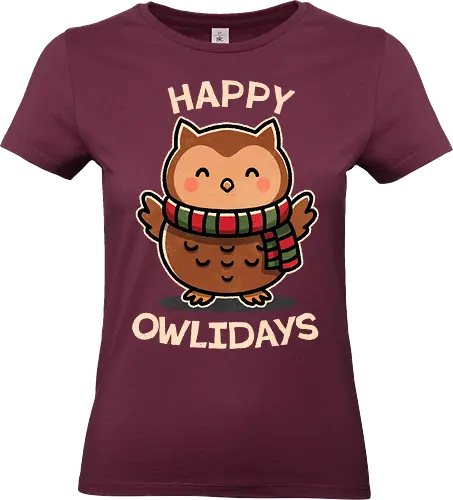 Happy Owlidays - owl, pun, holiday, xmas, christmas gifts, festive, winter, christmas decorations, holiday spirit, seasonal, joy, noel - Standard T-Shirt (Frauen)