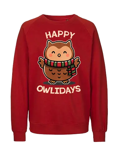 Happy Owlidays - owl, pun, holiday, xmas, christmas gifts, festive, winter, christmas decorations, holiday spirit, seasonal, joy, noel - Fairtrade Sweatshirt