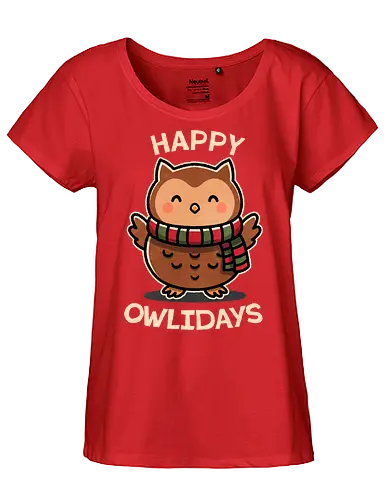 Happy Owlidays - owl, pun, holiday, xmas, christmas gifts, festive, winter, christmas decorations, holiday spirit, seasonal, joy, noel - Fairtrade Girl Shirt