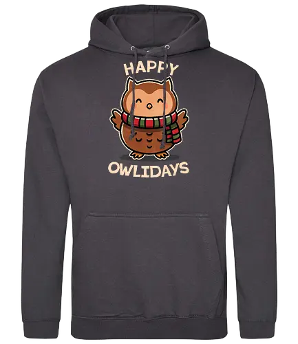 Happy Owlidays - owl, pun, holiday, xmas, christmas gifts, festive, winter, christmas decorations, holiday spirit, seasonal, joy, noel - Standard Hoodie