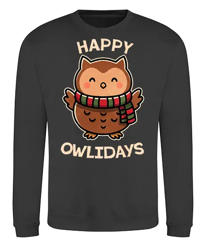 Happy Owlidays - owl, pun, holiday, xmas, christmas gifts, festive, winter, christmas decorations, holiday spirit, seasonal, joy, noel - Sweatshirt