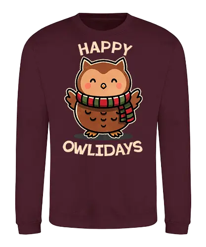 Happy Owlidays - owl, pun, holiday, xmas, christmas gifts, festive, winter, christmas decorations, holiday spirit, seasonal, joy, noel - Sweatshirt