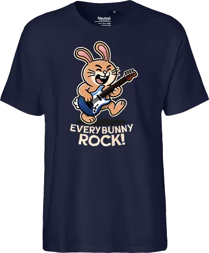 Everybody Rock Bunny - pun, funny, bunny, rabbits, bunnys, rock and roll, music art, vintage rock, guitar design, band merchandise, music lovers, retro vibes, rock concert, punk rock, classic rock - Fairtrade T-Shirt