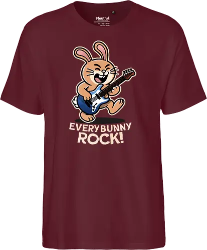 Everybody Rock Bunny - pun, funny, bunny, rabbits, bunnys, rock and roll, music art, vintage rock, guitar design, band merchandise, music lovers, retro vibes, rock concert, punk rock, classic rock - Fairtrade T-Shirt