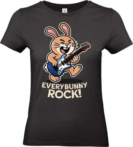 Everybody Rock Bunny - pun, funny, bunny, rabbits, bunnys, rock and roll, music art, vintage rock, guitar design, band merchandise, music lovers, retro vibes, rock concert, punk rock, classic rock - Standard T-Shirt (Frauen)