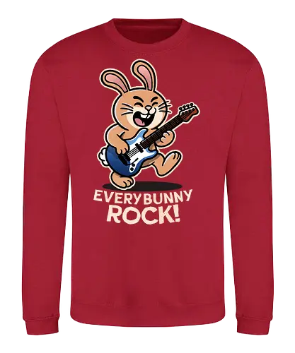 Everybody Rock Bunny - pun, funny, bunny, rabbits, bunnys, rock and roll, music art, vintage rock, guitar design, band merchandise, music lovers, retro vibes, rock concert, punk rock, classic rock - Sweatshirt