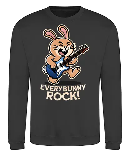 Everybody Rock Bunny - pun, funny, bunny, rabbits, bunnys, rock and roll, music art, vintage rock, guitar design, band merchandise, music lovers, retro vibes, rock concert, punk rock, classic rock - Sweatshirt