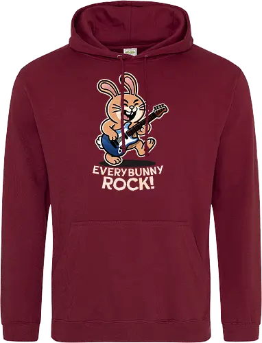 Everybody Rock Bunny - pun, funny, bunny, rabbits, bunnys, rock and roll, music art, vintage rock, guitar design, band merchandise, music lovers, retro vibes, rock concert, punk rock, classic rock - Standard Hoodie