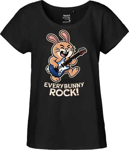 Everybody Rock Bunny - pun, funny, bunny, rabbits, bunnys, rock and roll, music art, vintage rock, guitar design, band merchandise, music lovers, retro vibes, rock concert, punk rock, classic rock - Fairtrade Girl Shirt