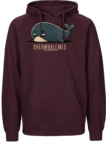 Overwhelmed Whale - Overwhelmed, stress, anxiety, mental health, life struggles, funny quotes, self care, motivational, relatable, emotional support, whale art, whale design, ocean life, marine wildlife, whale lovers, cute whale, whale illustration, underwater world, save the whales - Fairtrade Hoodie