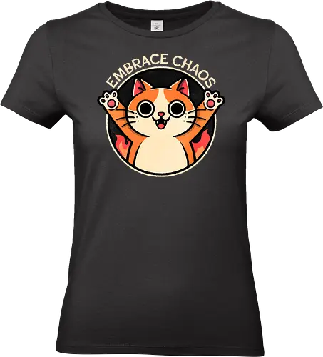 Embrace Chaos Cat - chaos, abstract, disorder, fire, wild, random, tumult, unpredictable, anarchy, creative, artistic, cats, cat, kitten, chaos - Standard T-Shirt (Frauen)