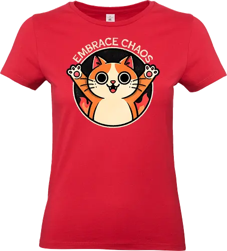 Embrace Chaos Cat - chaos, abstract, disorder, fire, wild, random, tumult, unpredictable, anarchy, creative, artistic, cats, cat, kitten, chaos - Standard T-Shirt (Frauen)