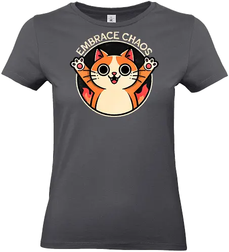 Embrace Chaos Cat - chaos, abstract, disorder, fire, wild, random, tumult, unpredictable, anarchy, creative, artistic, cats, cat, kitten, chaos - Standard T-Shirt (Frauen)