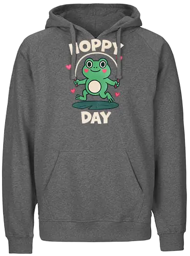 Happy Day Frog - hoppy, frog, frog design, funny, lover, cute, illustration, frog - Fairtrade Hoodie