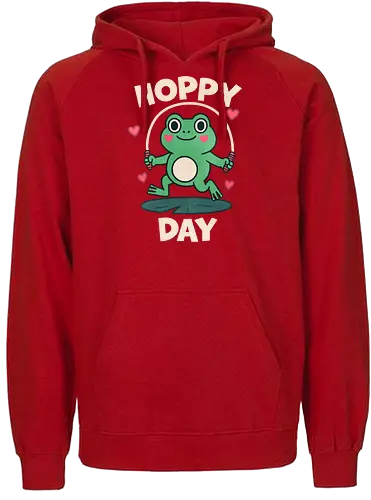 Happy Day Frog - hoppy, frog, frog design, funny, lover, cute, illustration, frog - Fairtrade Hoodie